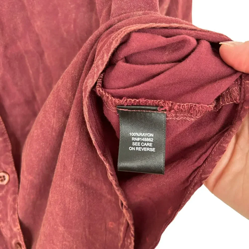 Torrid Maroon Long Sleeve Button Down Blouse Sz 10 - Picture 3 of 6